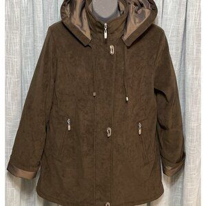 Women’s Fleet Street Dark Tan Suede Like Luxe Hooded Lined Coat Size S